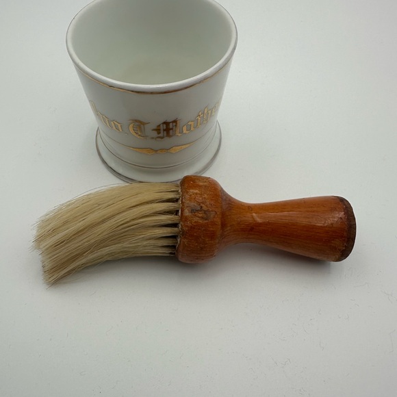 Vintage Barbershop Luxury Shave Mug With Brush. Gold Monogrammed Name - Mathers - Picture 4 of 11